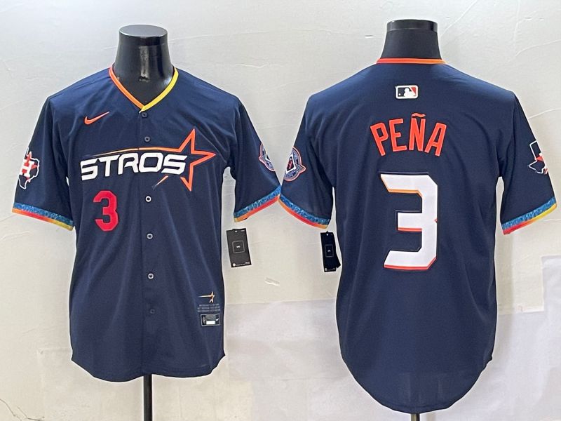Men Houston Astros #3 Pena Dark Blue Fourth generation Joint Name Nike 2025 MLB Jersey style 3->houston astros->MLB Jersey